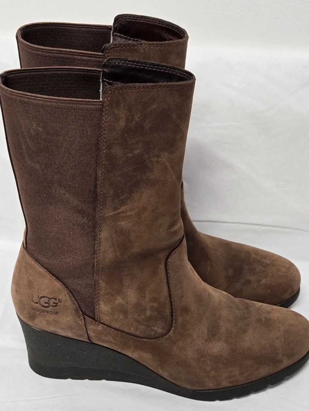 Ugg 8 Coraline Waterproof Boots Brown Suede Rubber Wedge Pull On